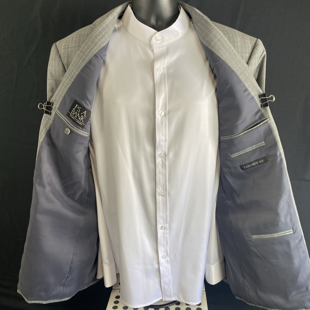 Jos A Bank Traveler Tailored Fit Sport Coat 46R Gray/Blue Glen Plaid Check - Picture 9 of 16
